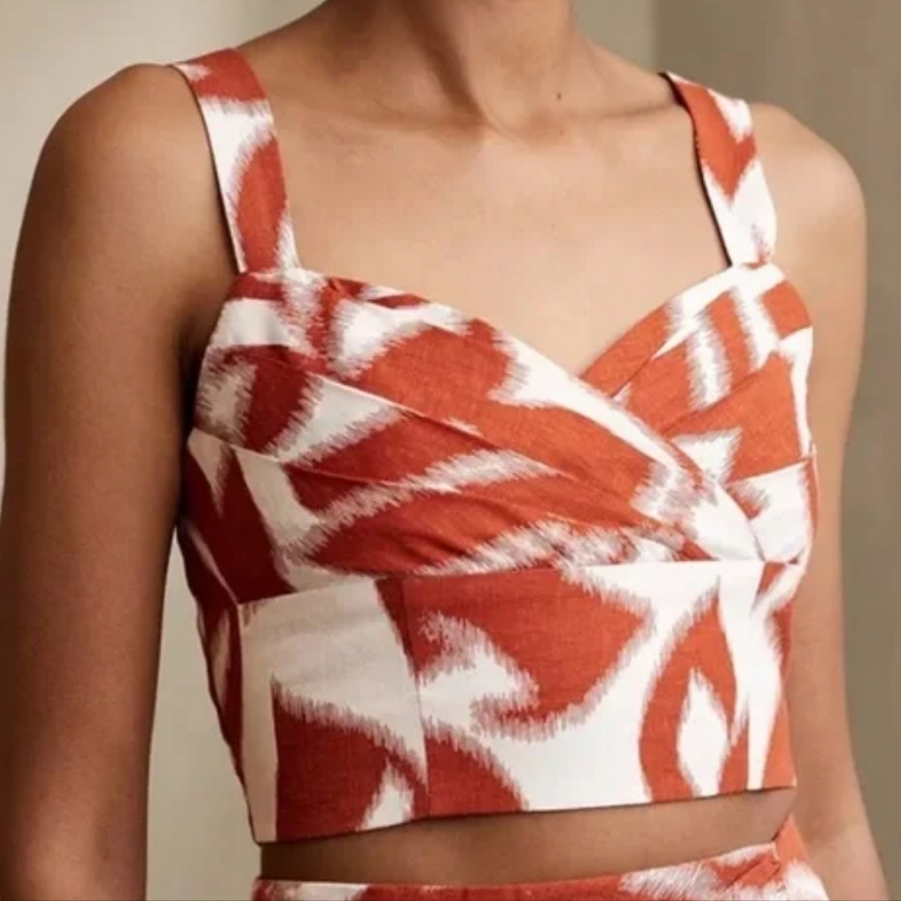 Banana Republic Linen Blend Rust White Zip Side Crop Top EUC Size: 12